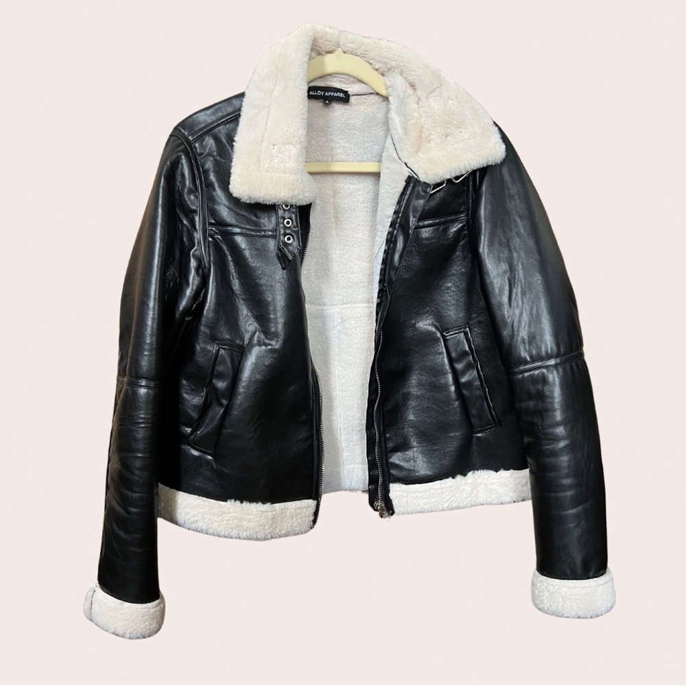 TALL Faux Leather Aviator Jacket || ALLOY APPAREL || size S